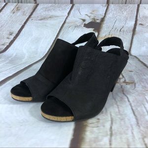 Eileen Fisher Cone Black Leather Slingback Heel Sandals